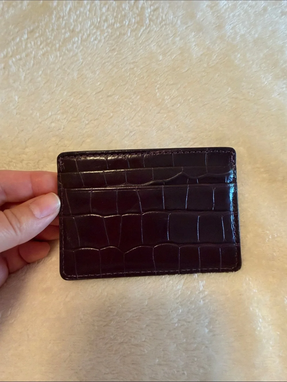 Michael Kors Croc-Embossed Card Holder in Deep Brown with Gold Logo